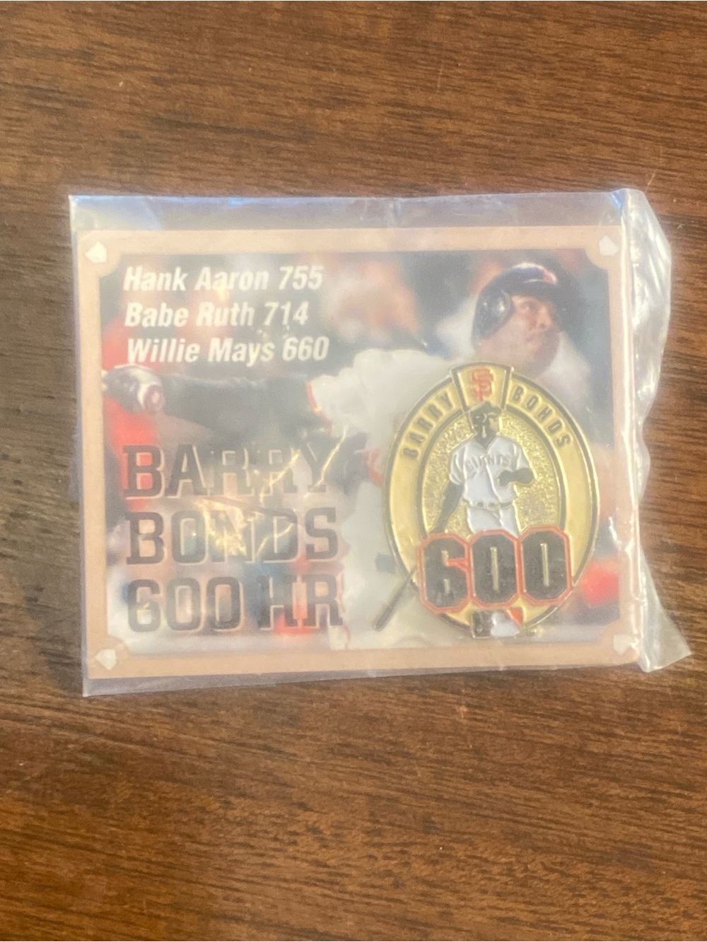 SF Giants Barry Bonds 600 Home Runs Pin 2002 SGA Commemorative Backing Card New